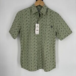 Ascend Mens Organic‎ Cotton Blend Button Up Shirt Size Small Green Outdoor Fish